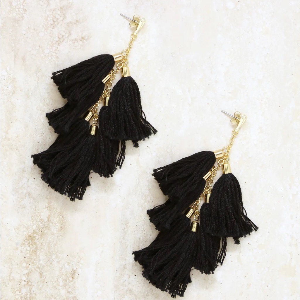 Ettika Tassel Earrings Black And Gold 12$